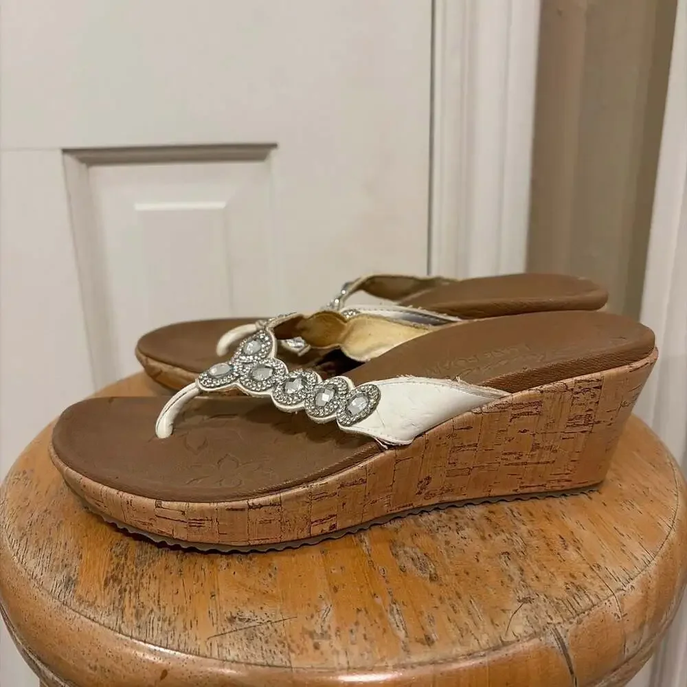 Skechers Cali Beverlee Bizzy Babe Rhinestone Cork Wedge Sandals